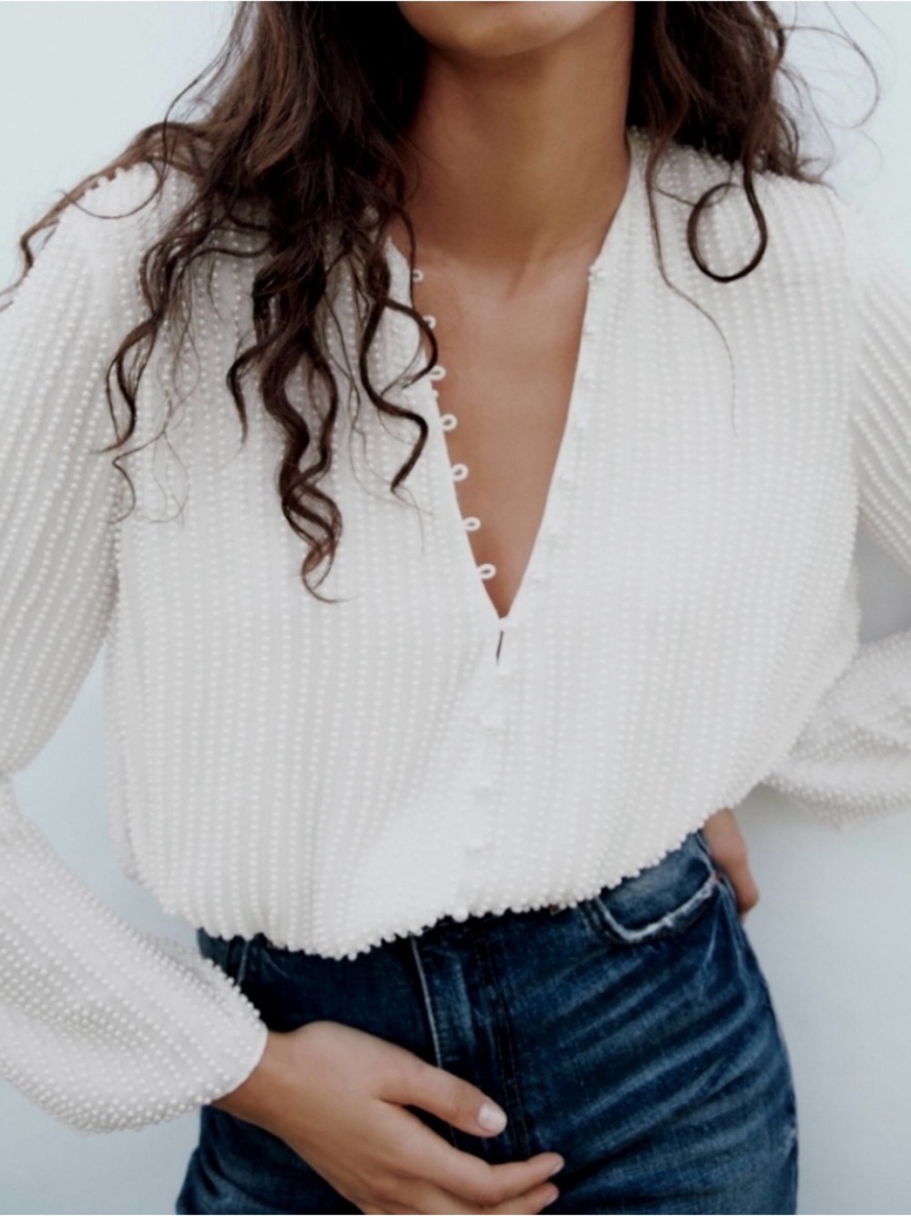 ZARA | Limited Edition Pearl Embellished Cropped Blouse, XS